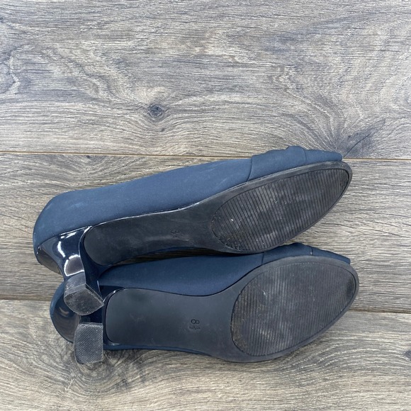 Coach and Four Navy Blue Fabric Peep Toe Kitten Heel Pumps Twisted Knot Size 8.5 - Picture 8 of 11